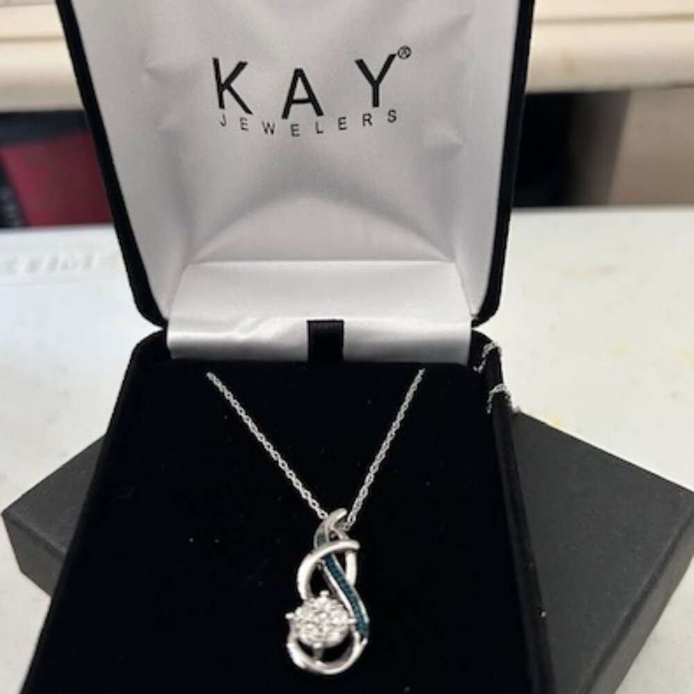 Pretty Kay Jewelers White and Blue Twisted Design Sterling Pendant with Diamond